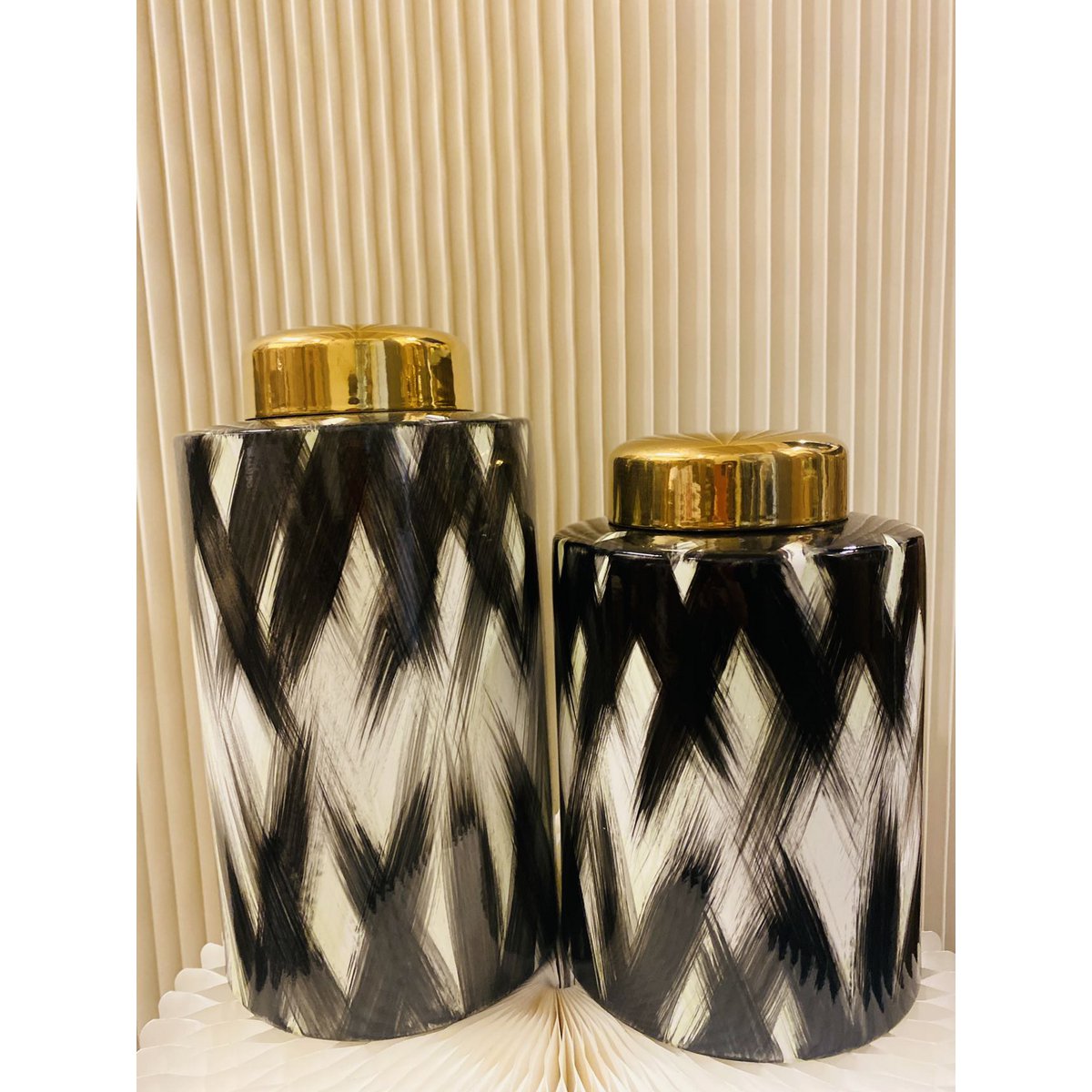 Keramikdose Schwarz-Weiß-Gold Große Größe