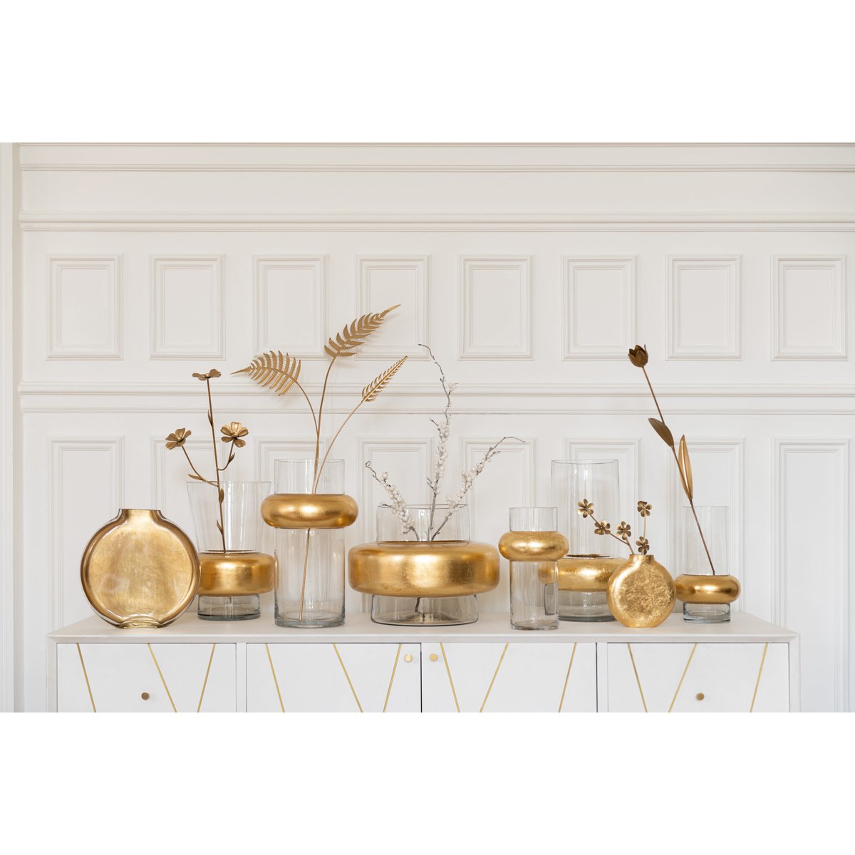 Vase Miki - Glas - transparent/gold - groß