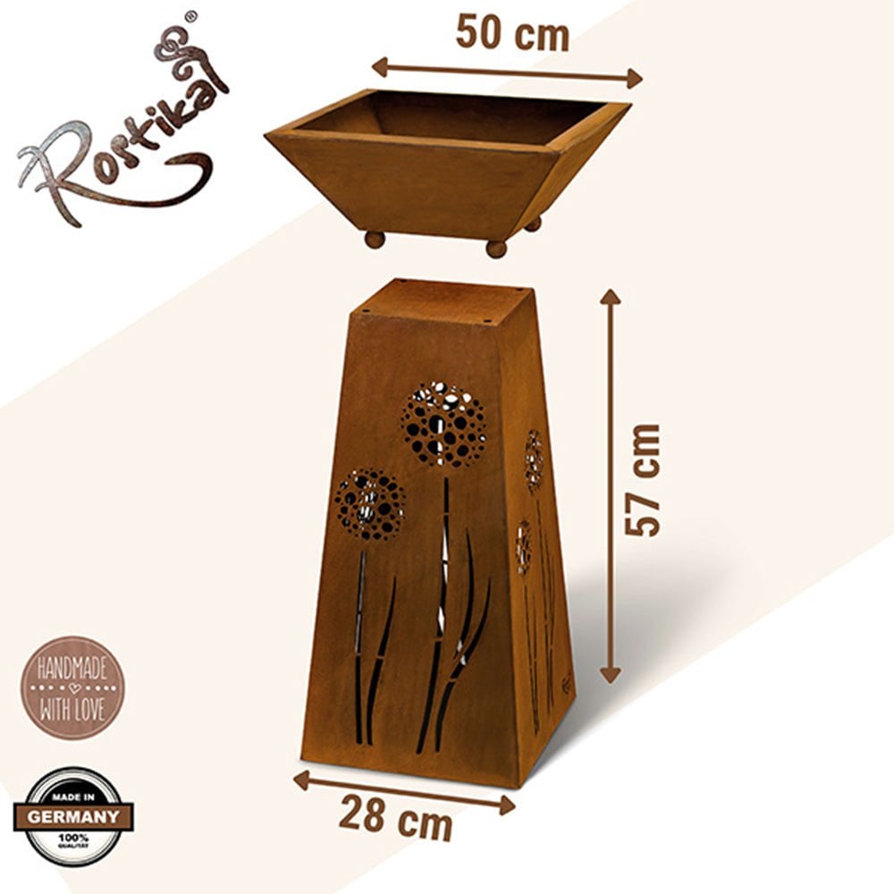 Metall Deko Säule mit Pusteblumen und tiefer Pflanzschale 35 x 35 cm