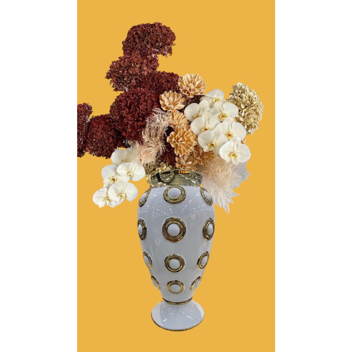 Weiße goldene 4-Kreis-Vase, groß, H46 cm (CV11617-17WIT)