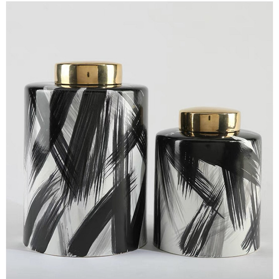 Keramikdose Schwarz-Weiß-Gold Große Größe