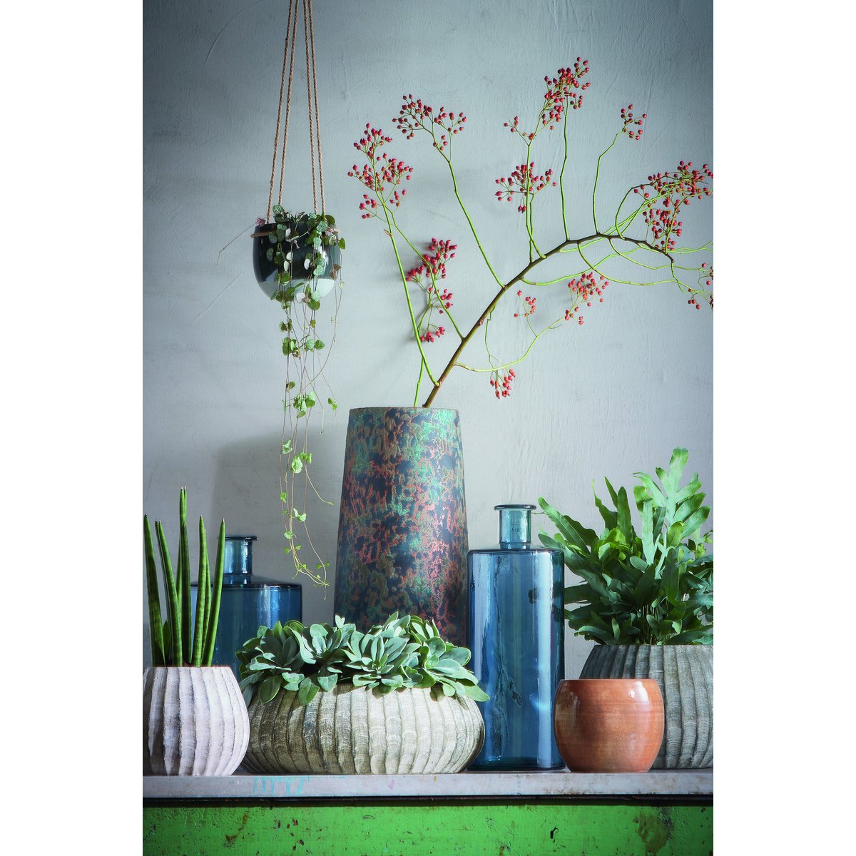 Guan-Flaschenvase – H75 x Ø25 cm – recyceltes Glas – Blau
