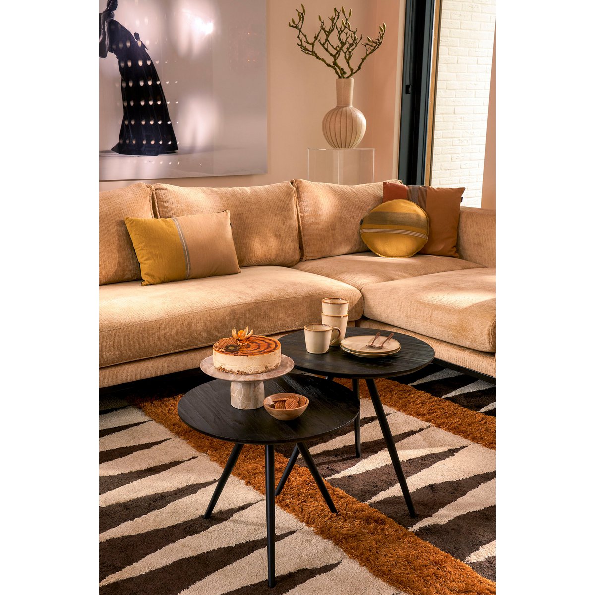 Jailey Beistelltisch – 2er-Set – H49 x Ø50 cm – Recyceltes Holz – Schwarz