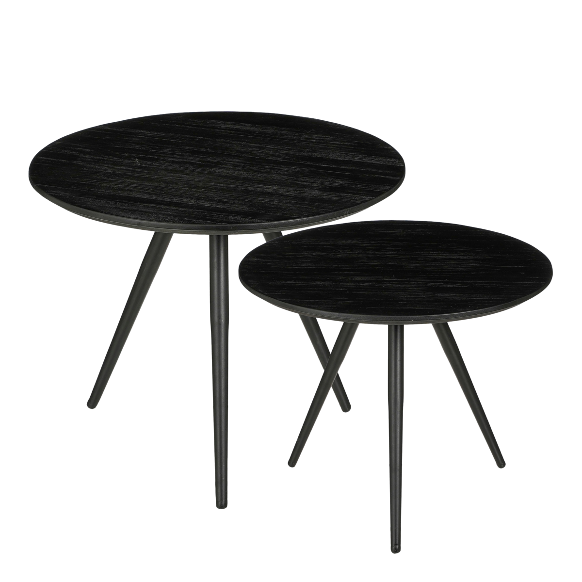 Jailey Beistelltisch – 2er-Set – H49 x Ø50 cm – Recyceltes Holz – Schwarz