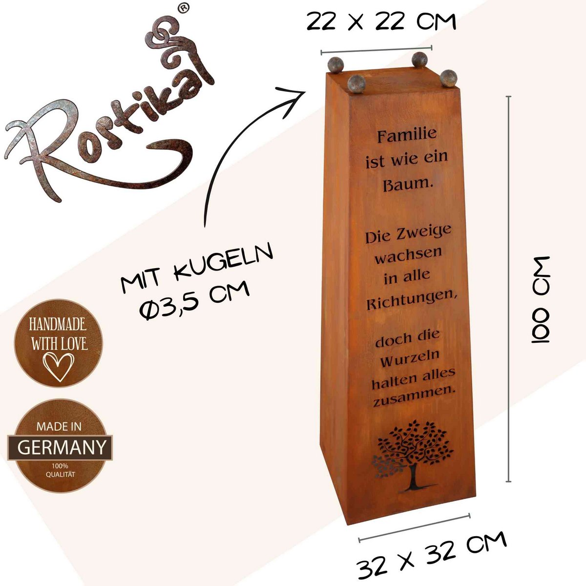 Edelrost Säule mit Familien Spruch | Wohndeko für Haus und Garten |  verschiedene Varianten