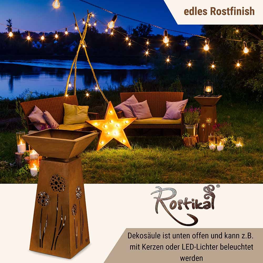 Metall Deko Säule mit Pusteblumen und tiefer Pflanzschale 35 x 35 cm