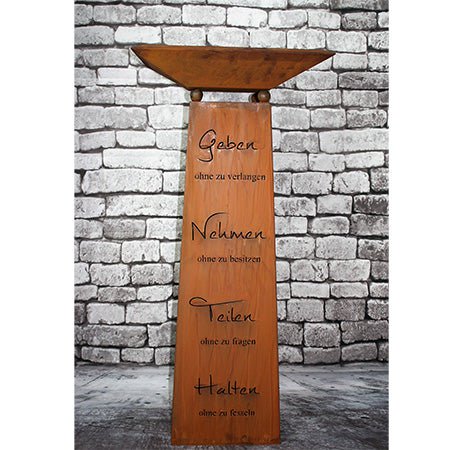 Deko Blumensäule mit Spruch: Geben, Nehmen ... und Pflanzschale | Edelrost Gartendeko | verschiedene Varianten |