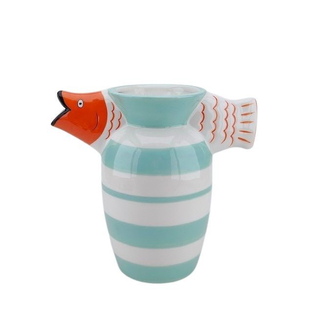 Vase -Schwimmfisch -Dolomit -Mint/Weiß/Orange - 23x12.5x21cm