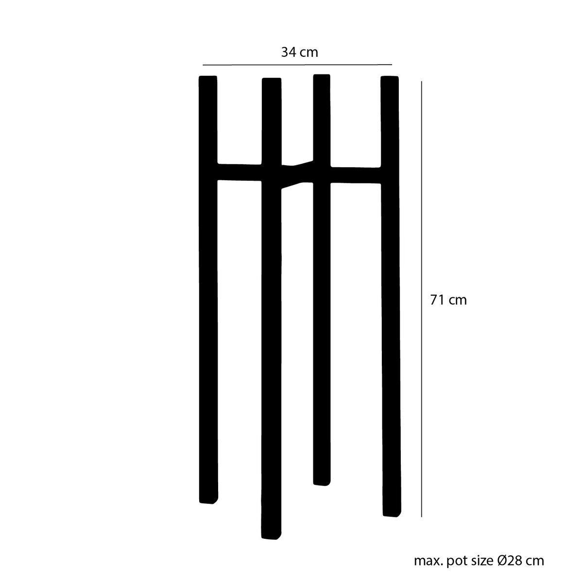 Ascot Pflanzenständer XL – L34 x B34 x H71 cm – Metall – Schwarz