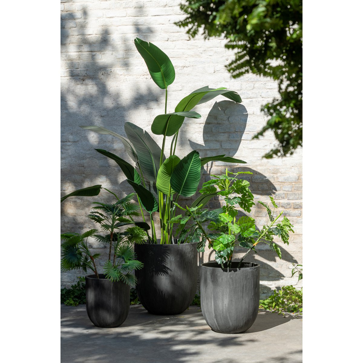 Set, Übertopf Rund - Keramik - Schwarz - Ø 55 cm - 3 Stück