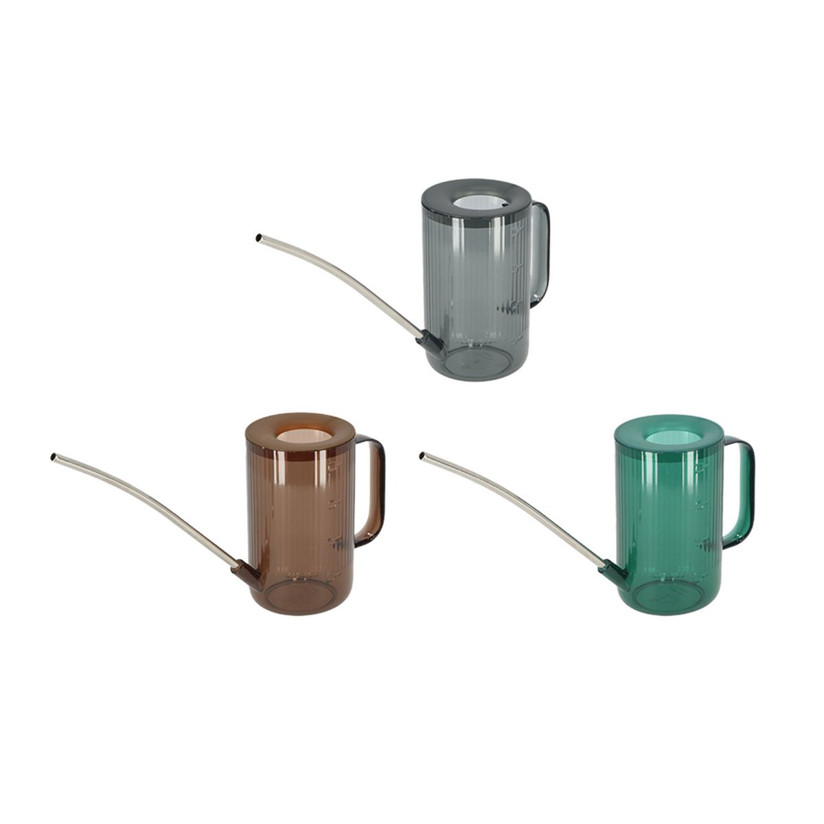 Gerippte Gießkanne – 22 cm – Kunststoff mit Edelstahlauslauf – Grau – Grün – Braun