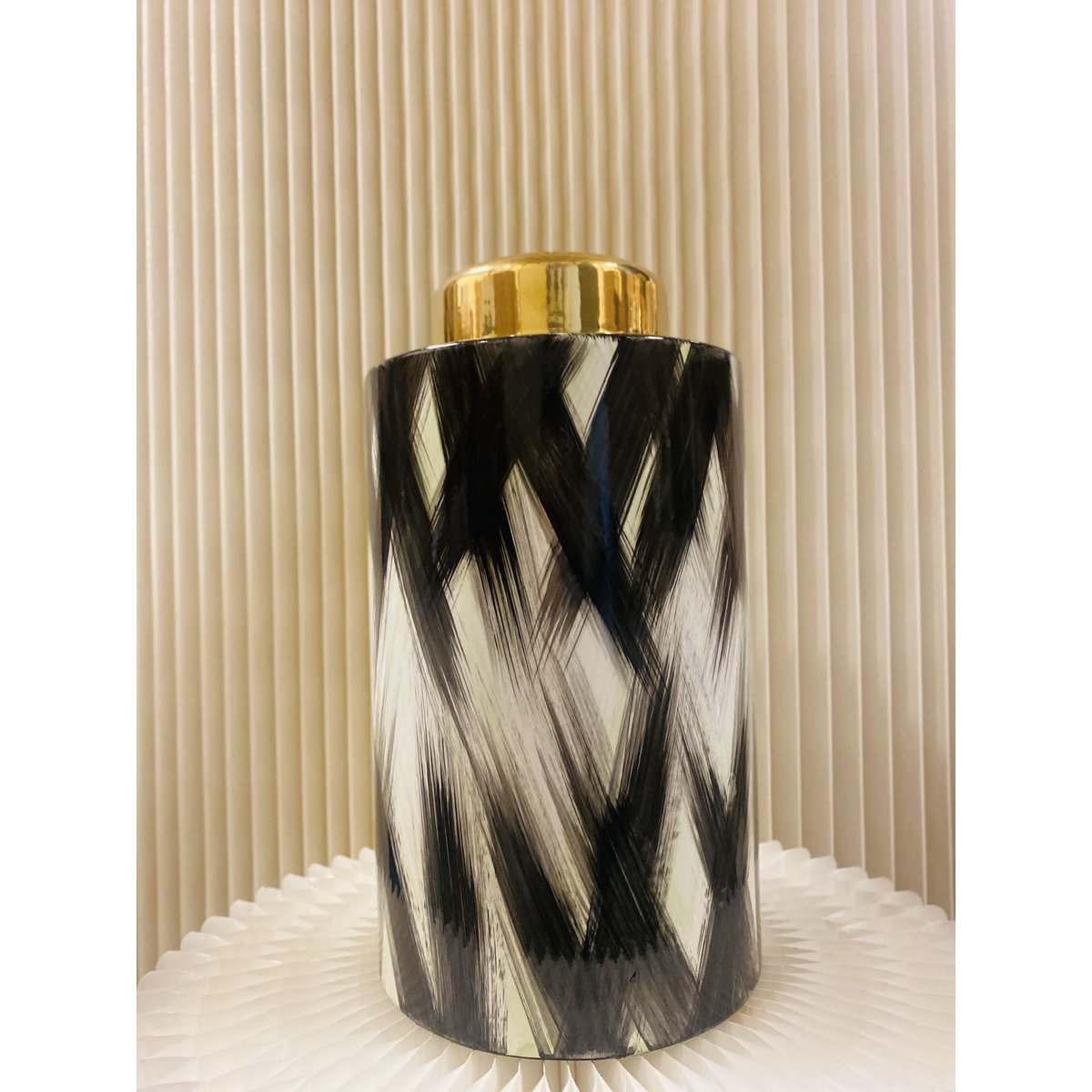 Keramikdose Schwarz-Weiß-Gold Große Größe