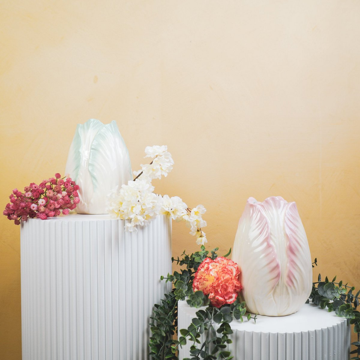 Vase-Blumen-Vase-Tulp-Head-Steinwaren- mint- 14x14x19cm