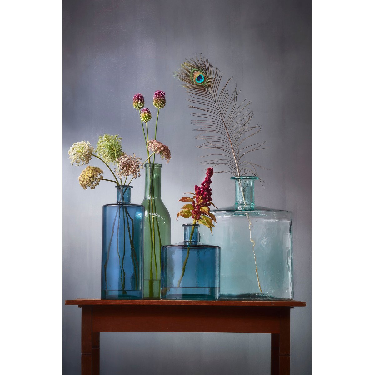 Guan-Flaschenvase – H75 x Ø25 cm – recyceltes Glas – Blau