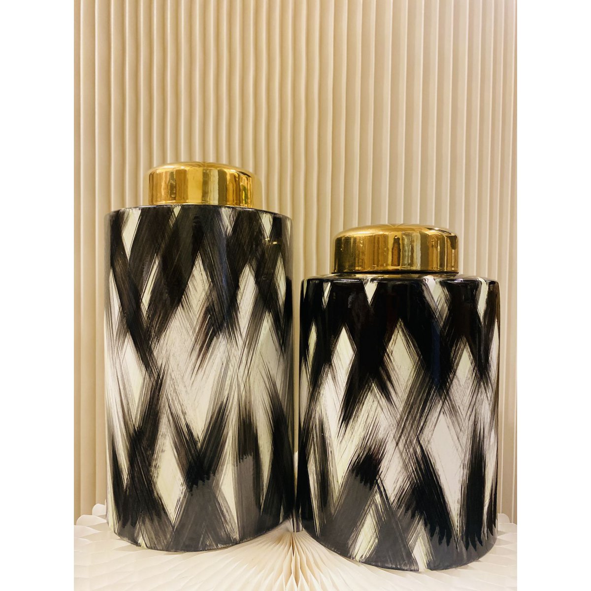 Keramikdose Schwarz-Weiß-Gold Große Größe