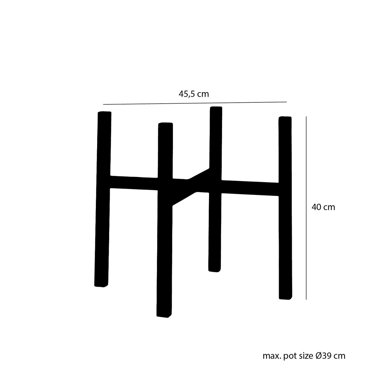 Ascot Pflanzenständer XL – L46 x B46 x H40 cm – Metall – Schwarz