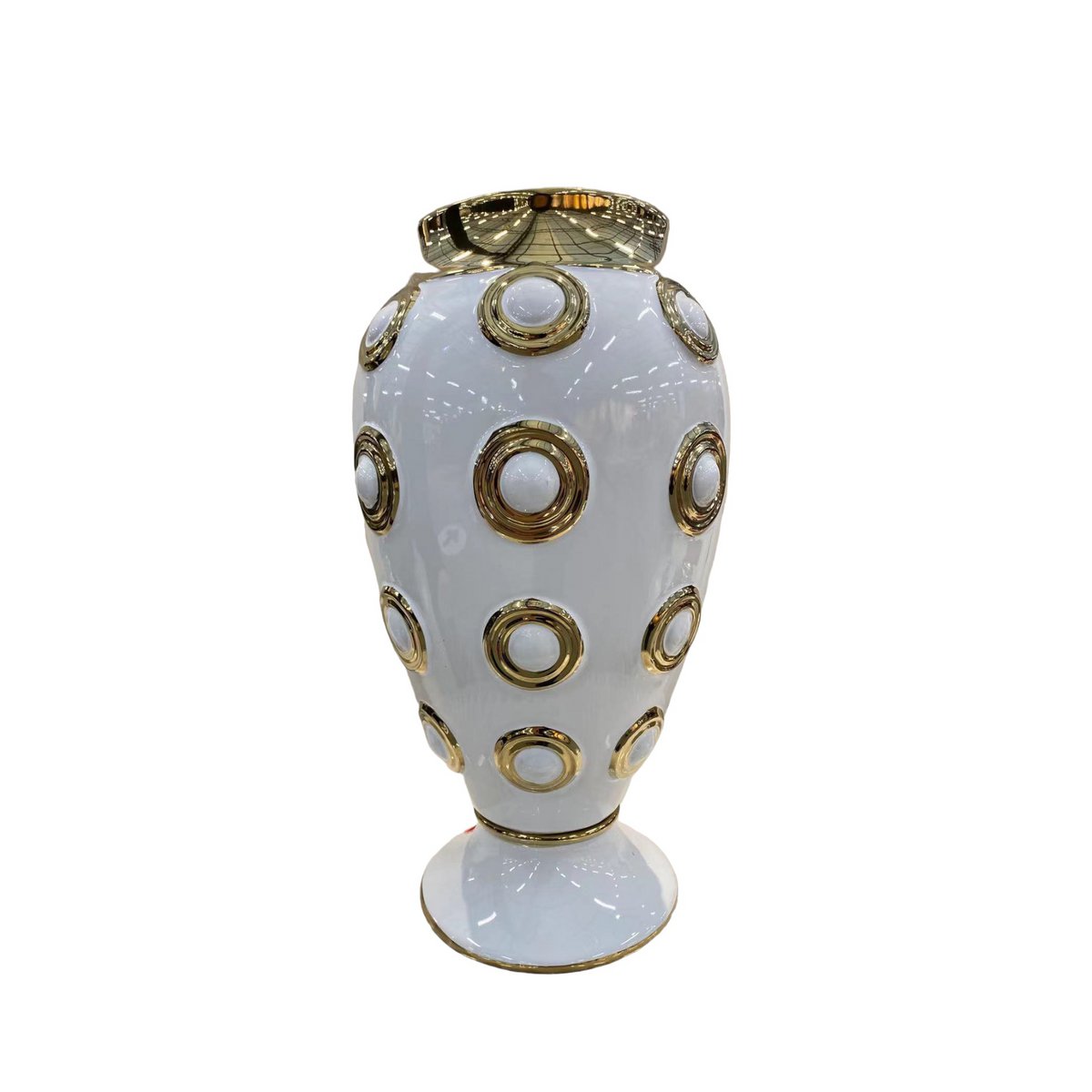 Weiße goldene 4-Kreis-Vase, groß, H46 cm (CV11617-17WIT)