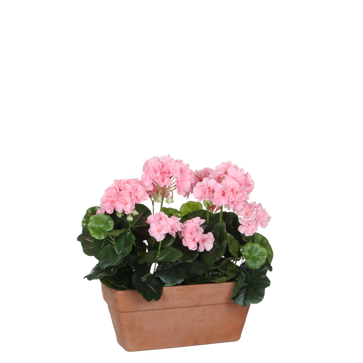 Künstliche Geranienpflanze im Balkonkasten – L29 x B13 x H40 cm – Rosa –  Tannendiele BlumenGut Düsseldorf