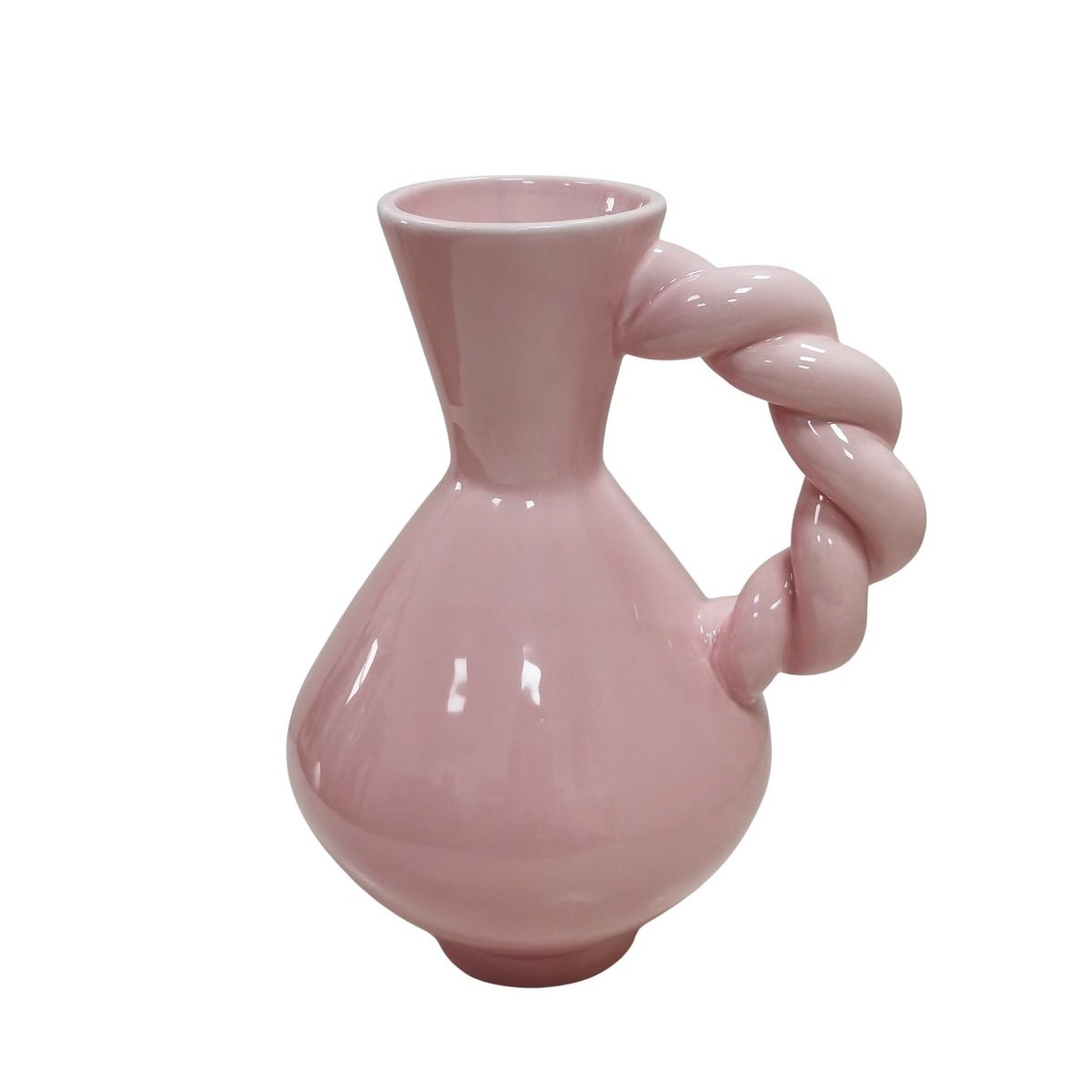 Vase - Krug mit verdrehtem Griff - Dolomit - Pink - 17,5 x 13,5x22cm