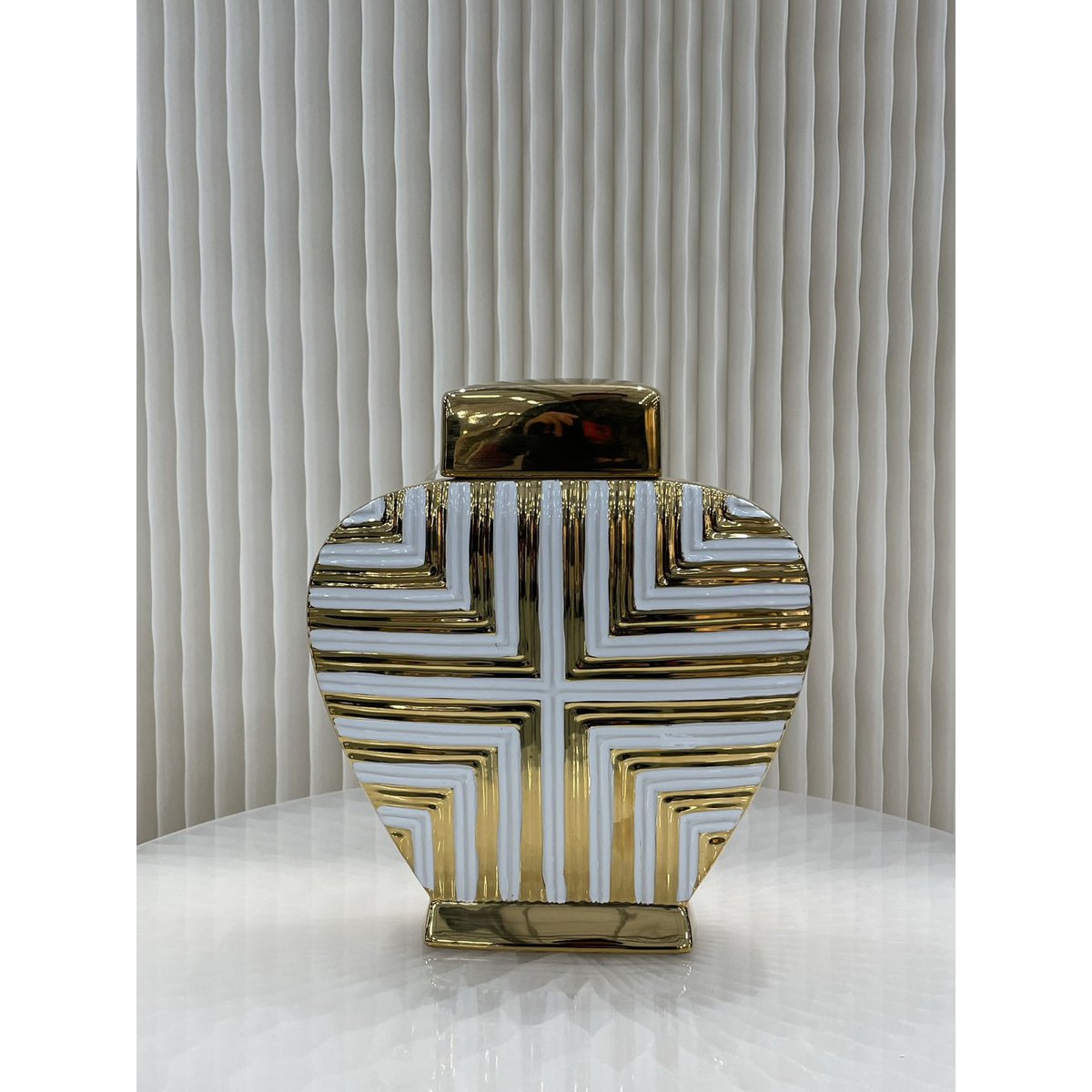 Atemberaubendes, von Kunstdekor inspiriertes Glas in Gold und Weiß, klein (Ausverkauf – 50 % Rabatt von 27,99 bis 13,99 Euro)