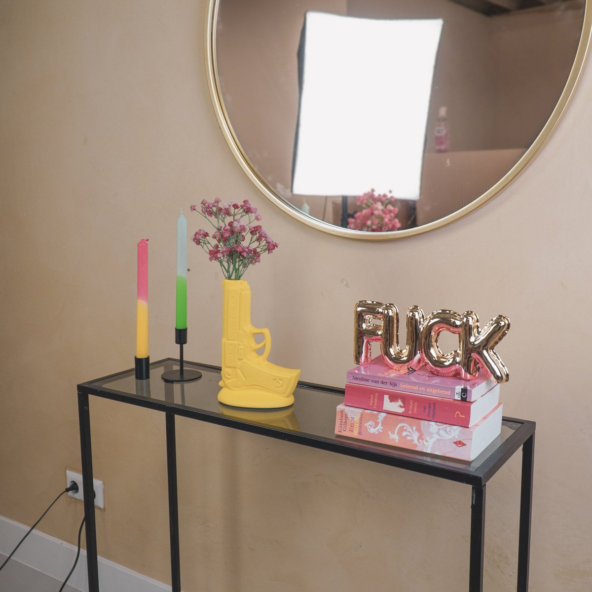 Vase - Waffe - Keramik - Neongelb - 15x9x23cm