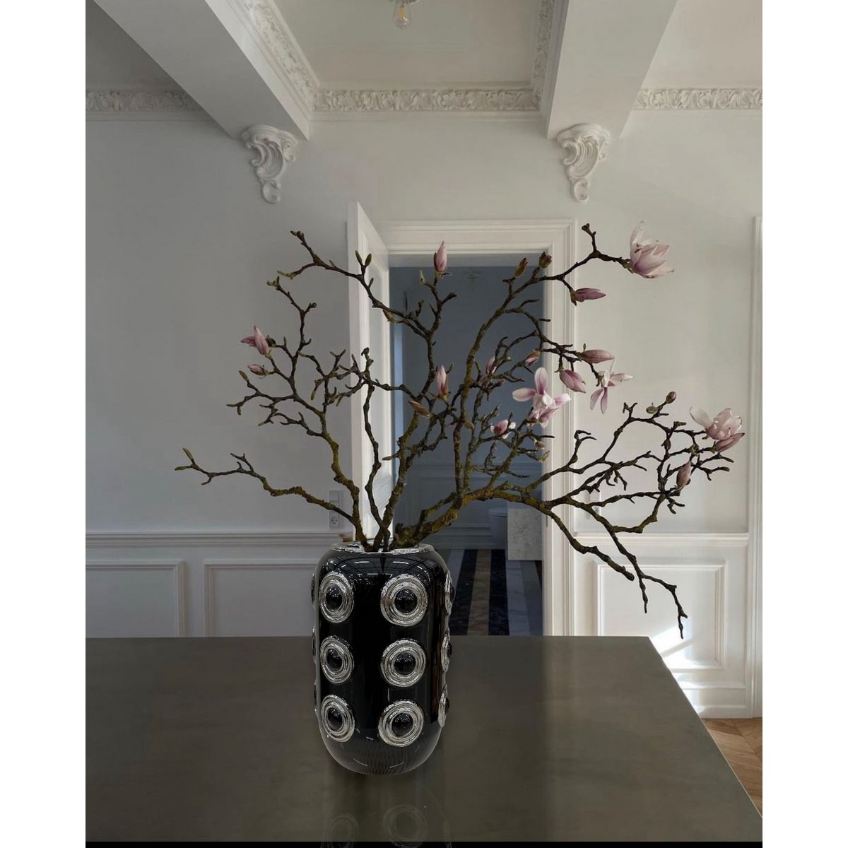 Weißgoldene Vase mit 3 Kreisen (CV11617-12ZWART schwarz)