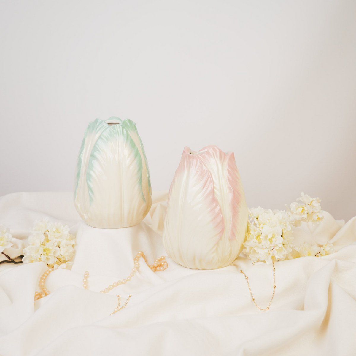 Vase-Blumen-Vase-Tulp-Head-Steinwaren- mint- 14x14x19cm