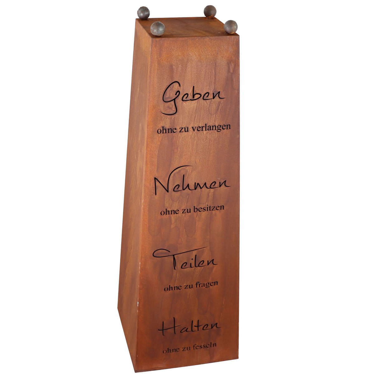 Deko Blumensäule mit Spruch: Geben, Nehmen ... und Pflanzschale | Edelrost Gartendeko | verschiedene Varianten |