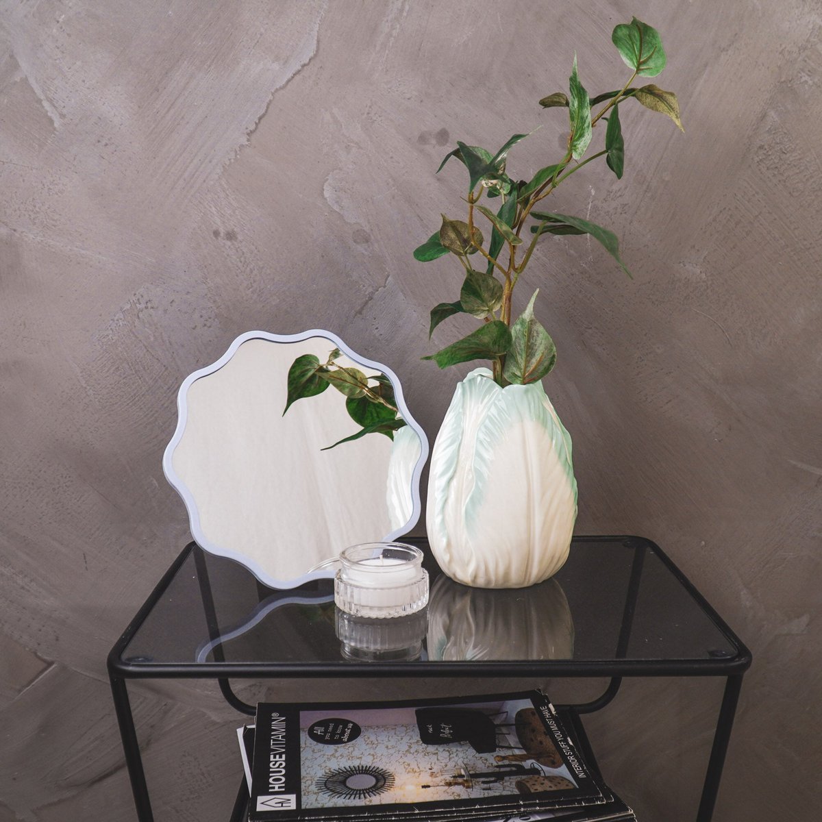 Vase-Blumen-Vase-Tulp-Head-Steinwaren- mint- 14x14x19cm