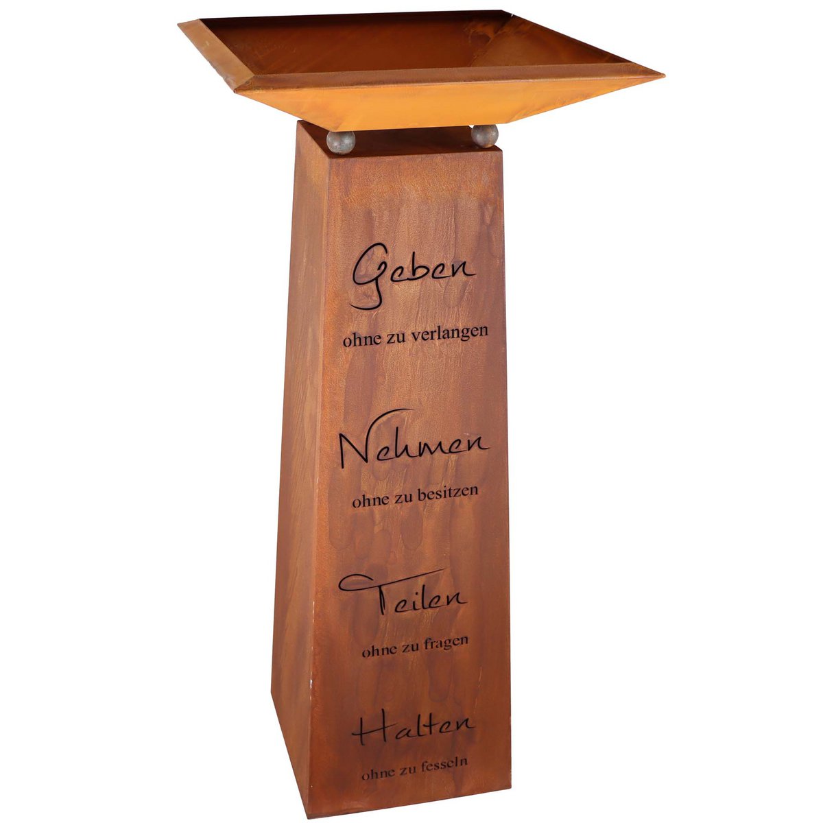 Deko Blumensäule mit Spruch: Geben, Nehmen ... und Pflanzschale | Edelrost Gartendeko | verschiedene Varianten |