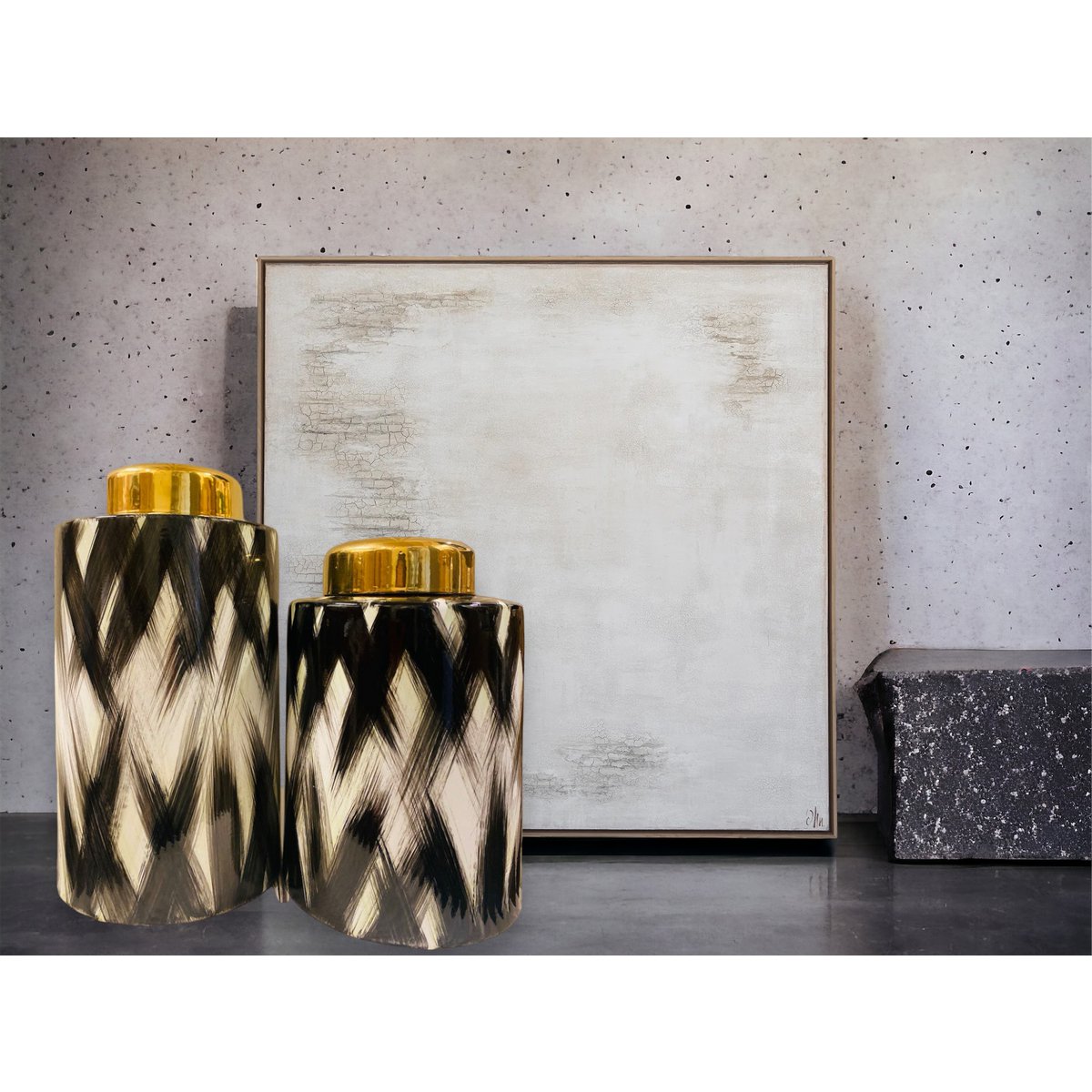 Keramikdose Schwarz-Weiß-Gold Große Größe