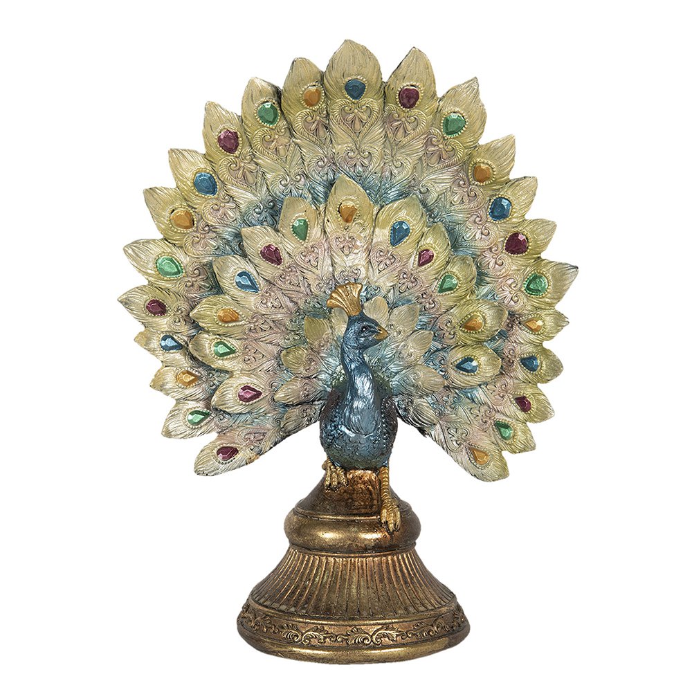 Dekorationsstatue Pfau Blau, Gold 22x12x30 cm