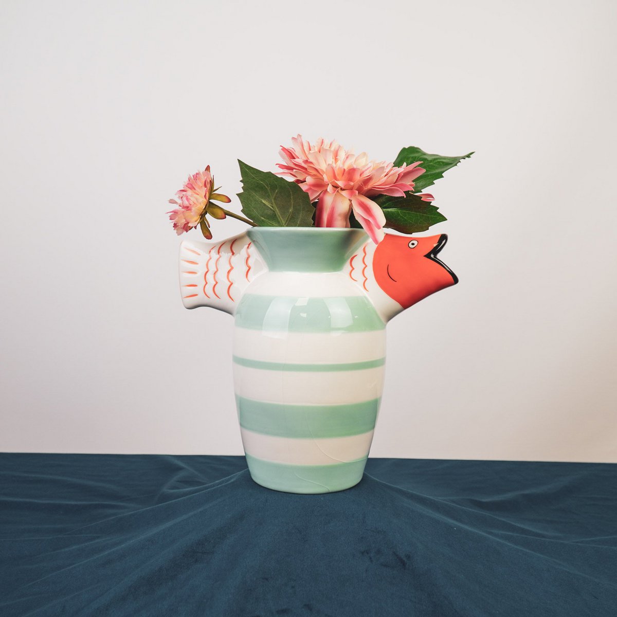 Vase -Schwimmfisch -Dolomit -Mint/Weiß/Orange - 23x12.5x21cm