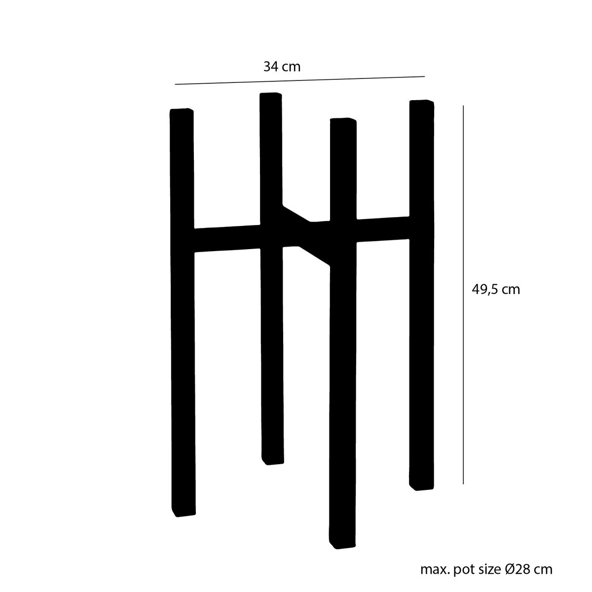 Ascot Pflanzenständer XL – L34 x B34 x H50 cm – Metall – Schwarz