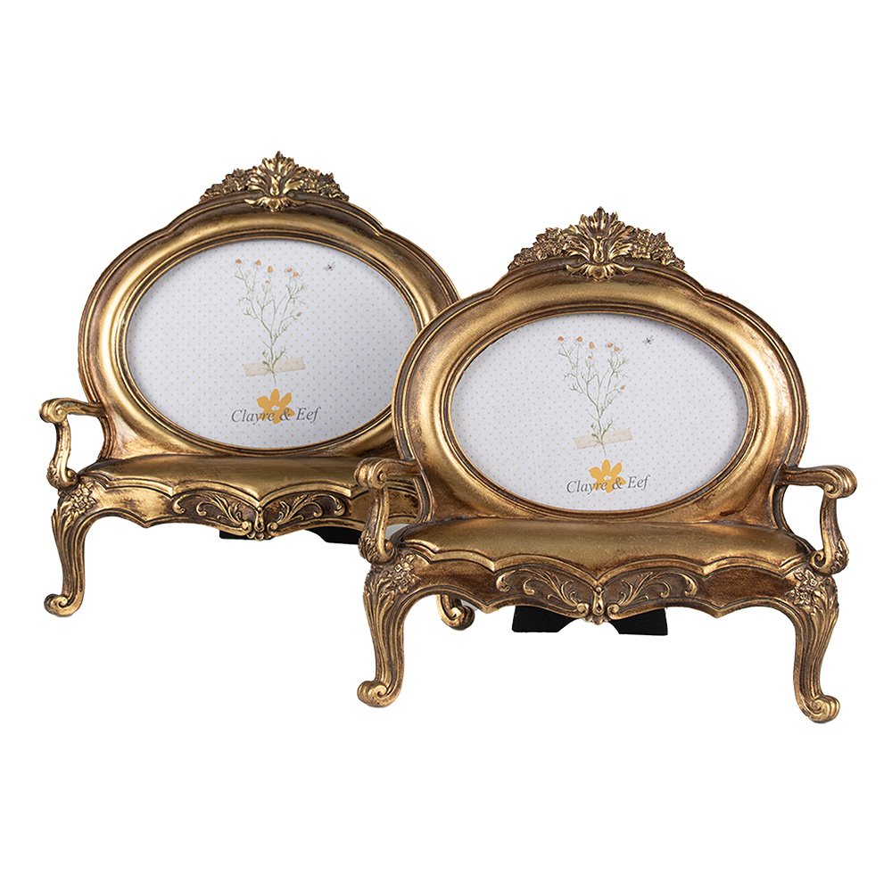 Fotorahmen Goldfarben, Polyresin und Glas 26x5x28 cm / 18x13 cm