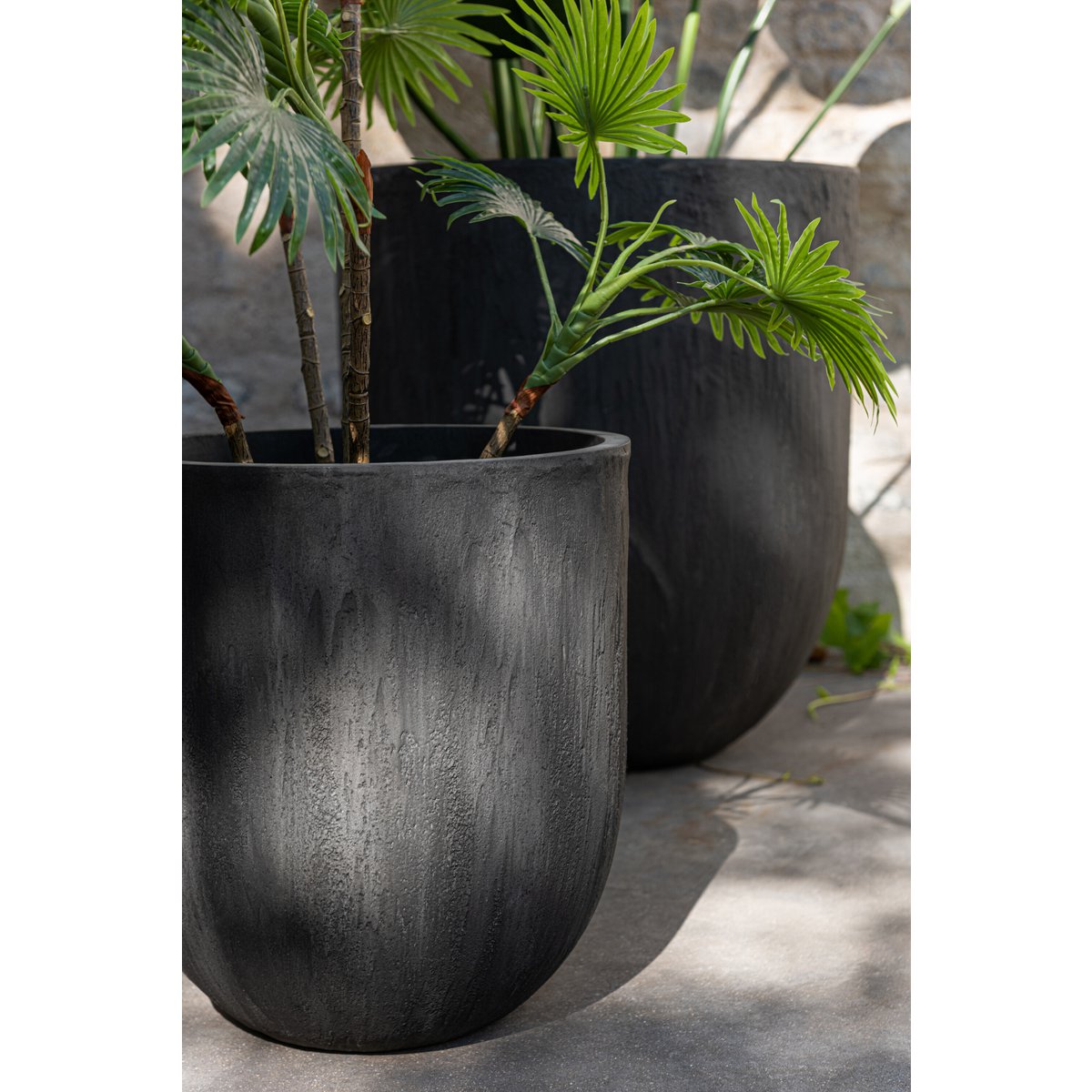 Set, Übertopf Rund - Keramik - Schwarz - Ø 55 cm - 3 Stück