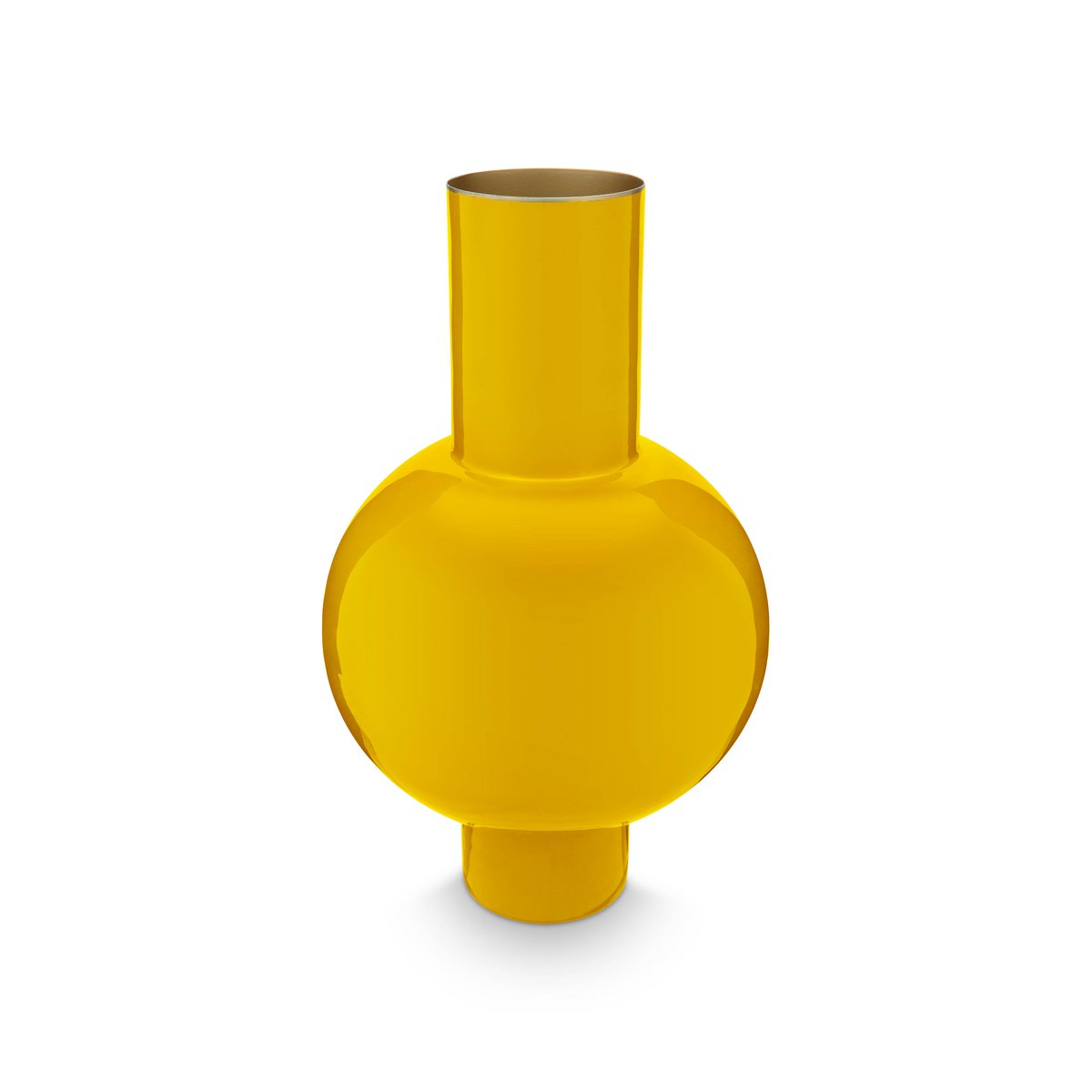 Handgefertigte Metallvase in warmem Ocker