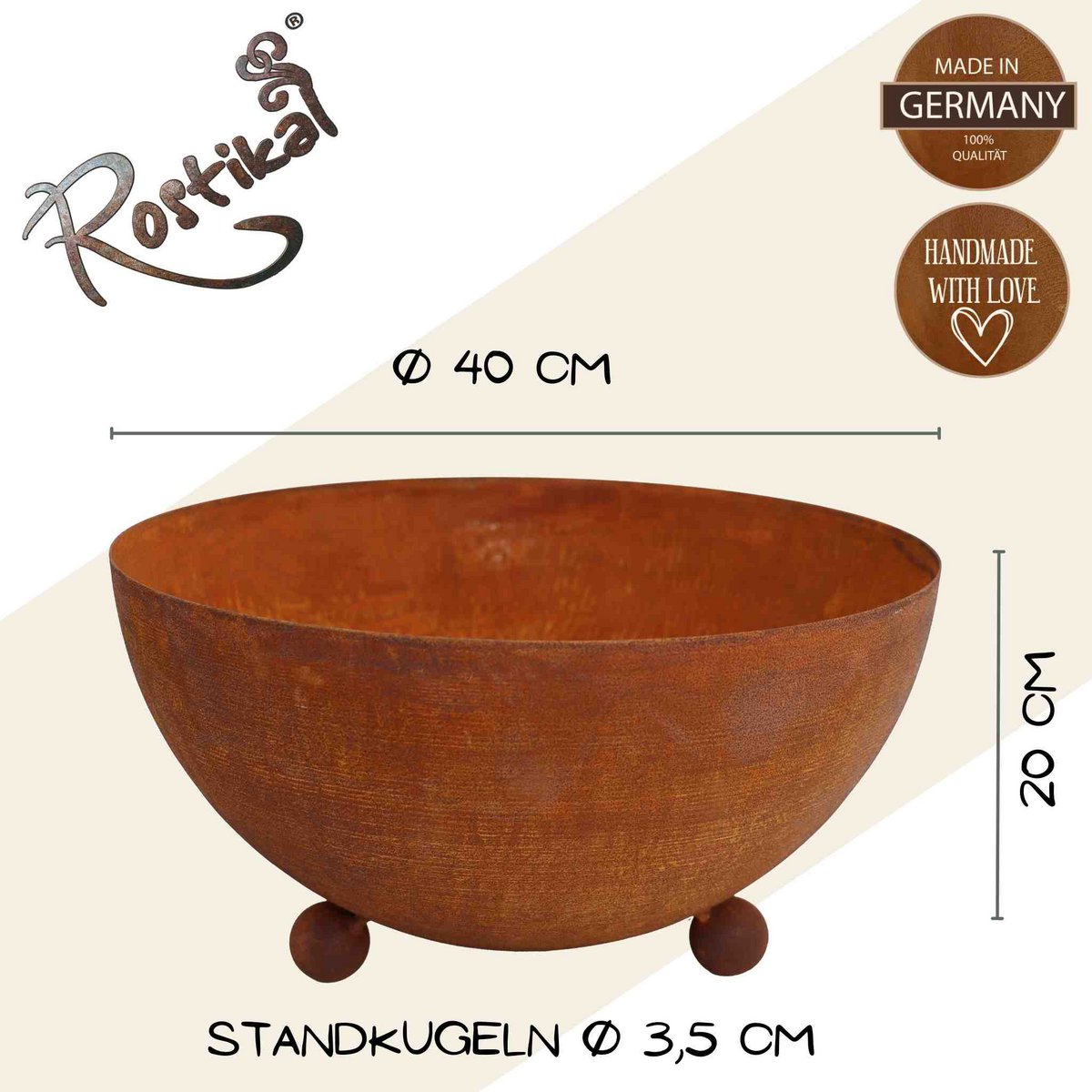 Rost Deko Metallschale auf Kugeln