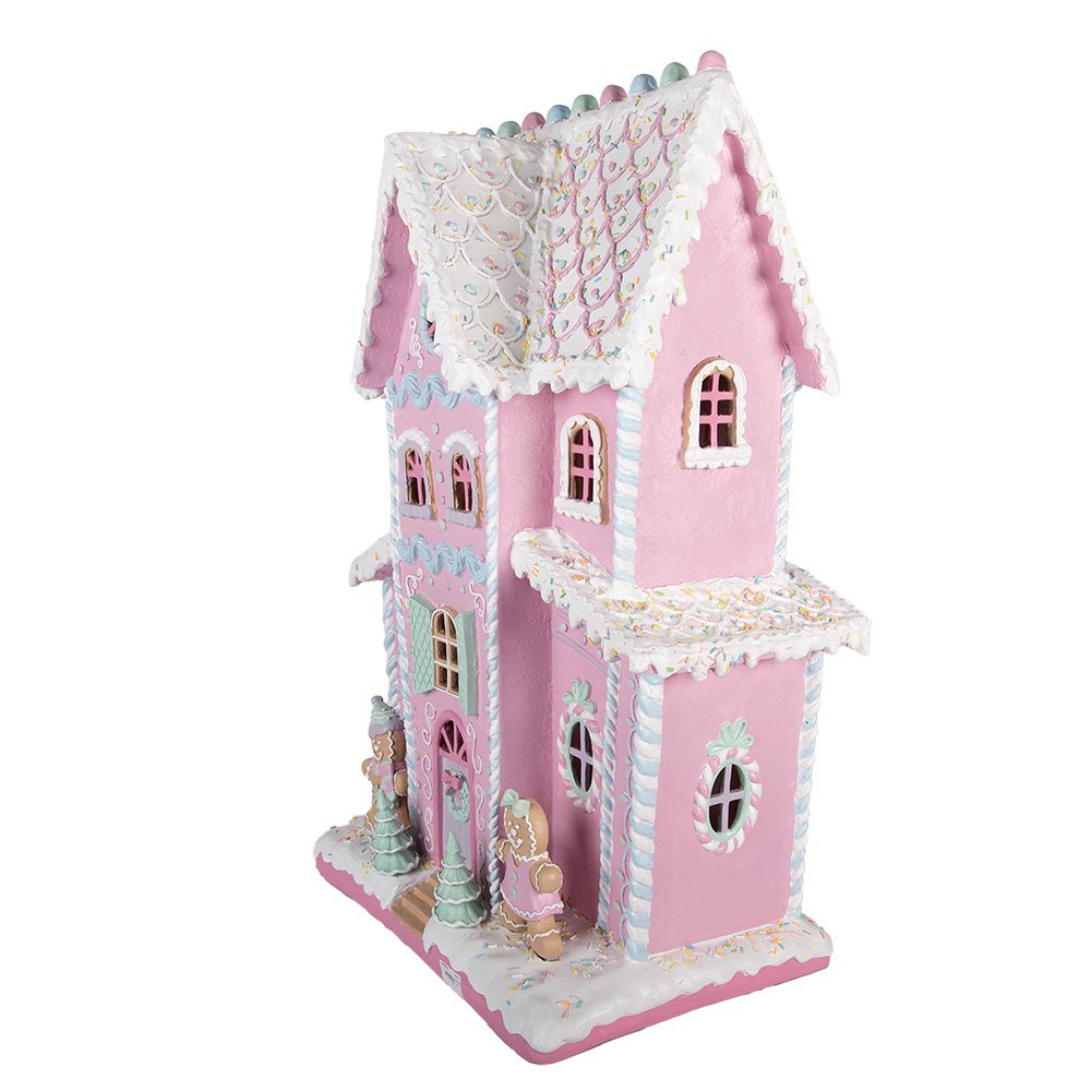 Lebkuchenhaus mit LED-Beleuchtung, Rosa, 54x31x76 cm