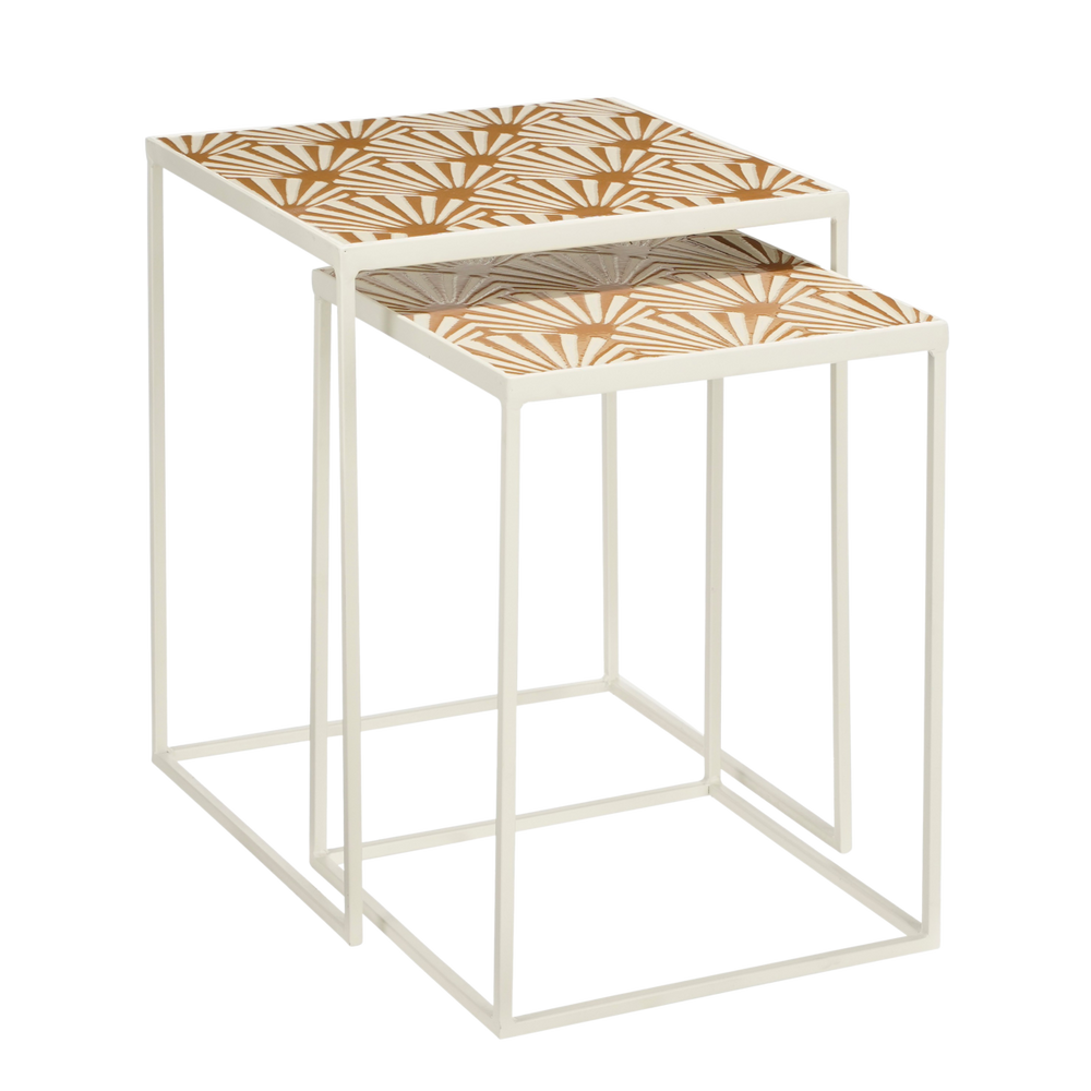 
                      
                        Odile Outdoor-Beistelltisch – 2er-Set – L38 x B38 x H48 cm – Metall – Braun, Weiß
                      
                    
