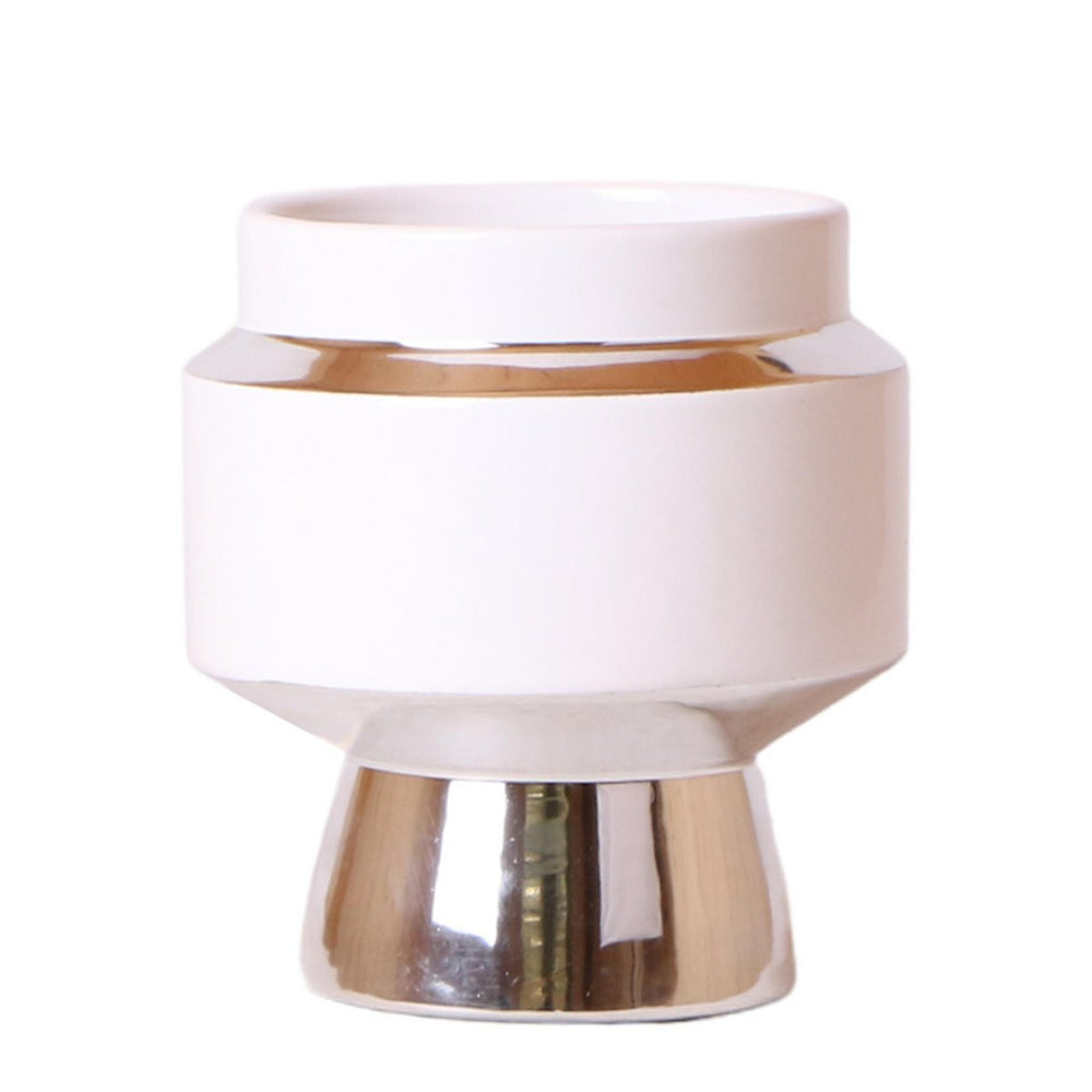 Le Chic Blumentopf – Weißer dekorativer Keramiktopf mit silbernen Details – Ø9 cm