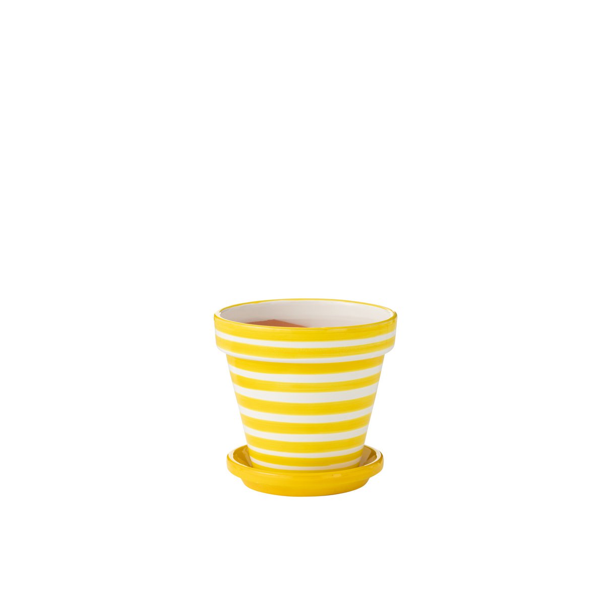 Blumentopf mit Teller Granada Stripes, Keramik, Gelb