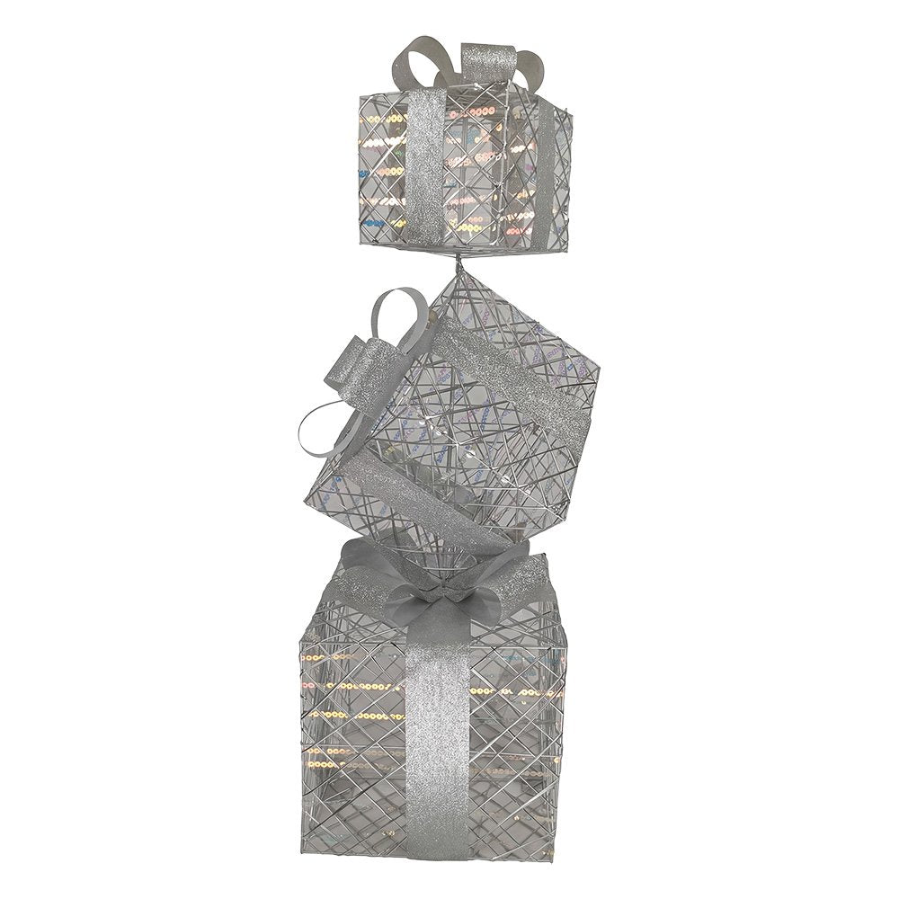 Geschenk-Deko mit LED-Beleuchtung und Musik, Silber
