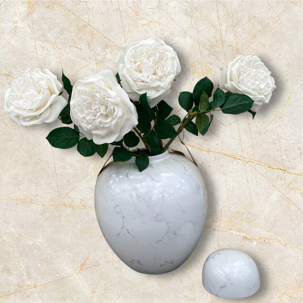 Runde Vintage-Keramikvase mit Blumenrelief