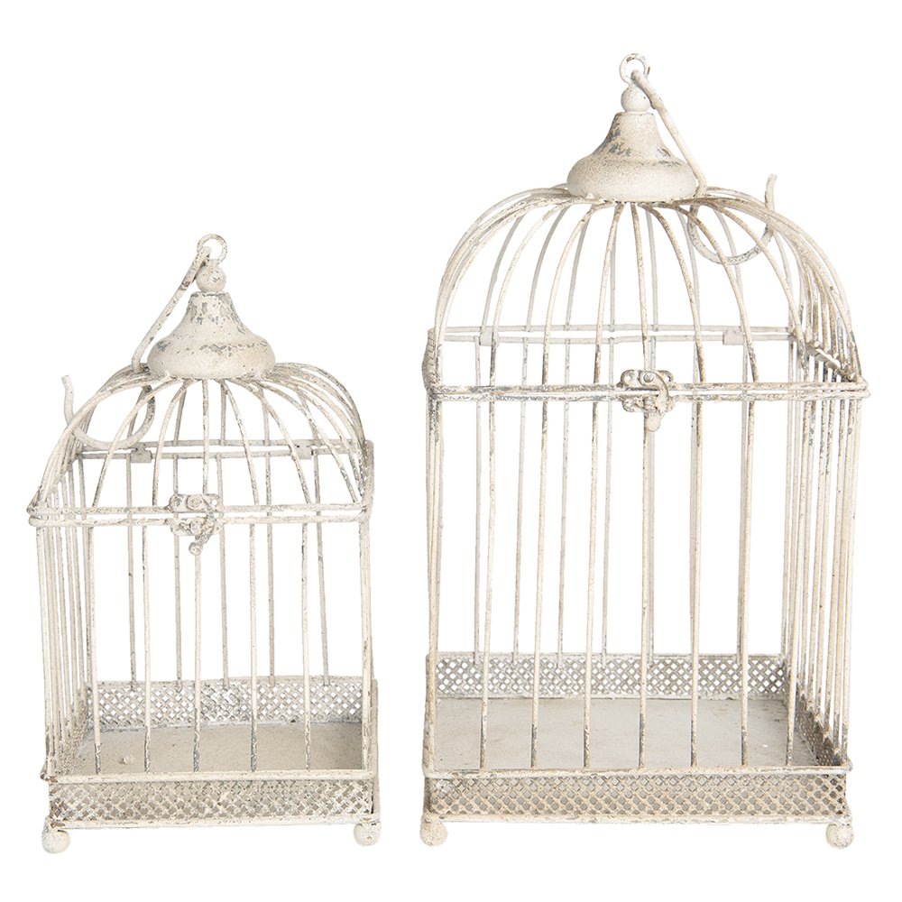 Vogelkäfig-Dekoration, 2er-Set, Weiß, Eisen (2), 24 x 24 x 40 / 18 x 18 x 32 cm