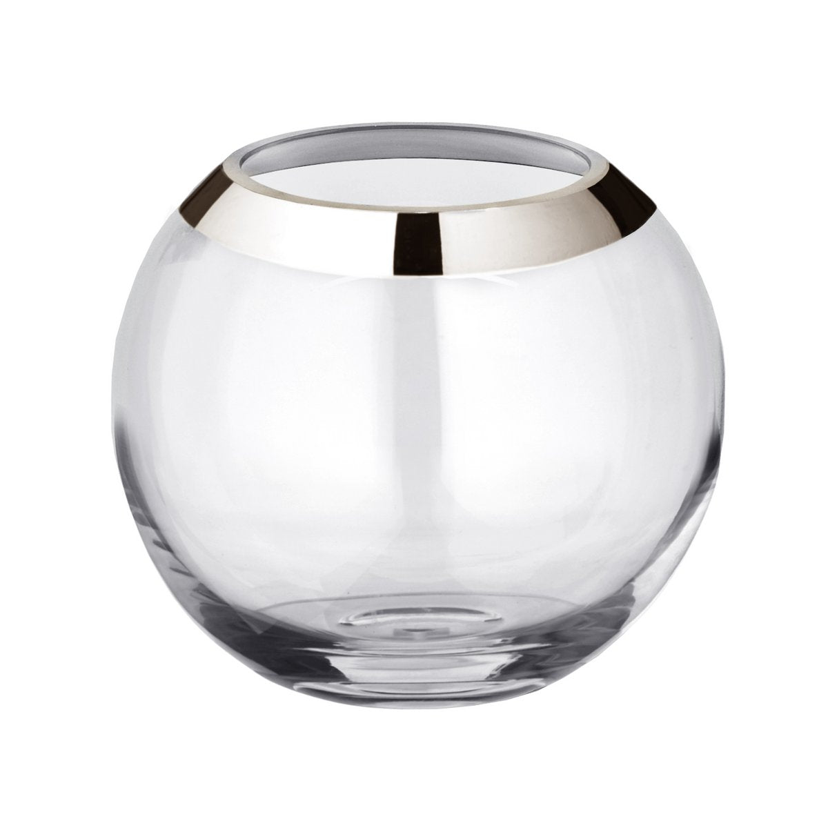Kugelvase Mirinde, mundgeblasenes Kristallglas mit Platinrand (H 18 cm, Ø 20 cm)