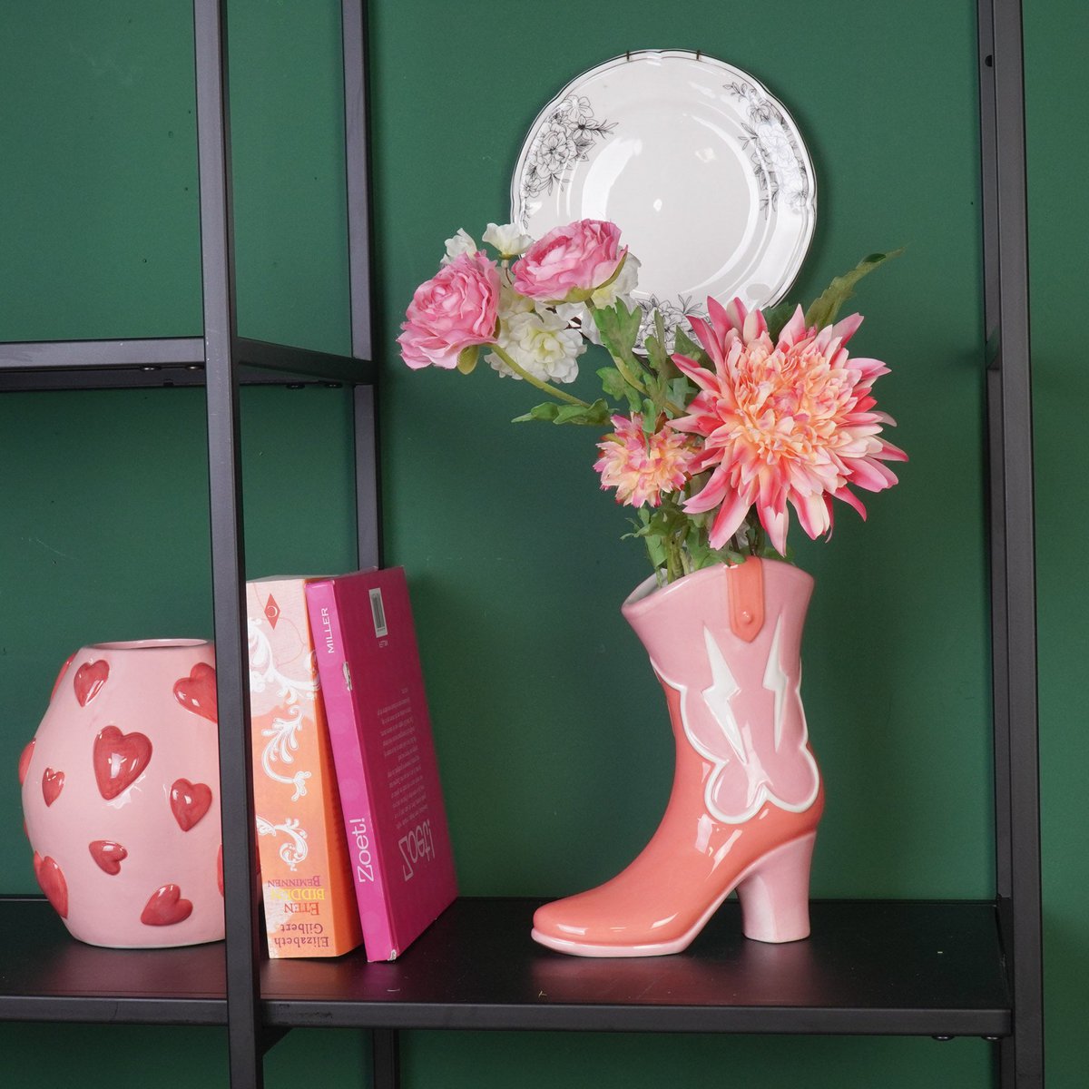 Blumenvase-Boot-Vase-Keramik- Pink/ Orange-16,5x10,5x26,5 cm