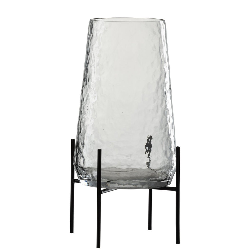 Vase On Foot Uneven - Glas - transparent/schwarz - groß