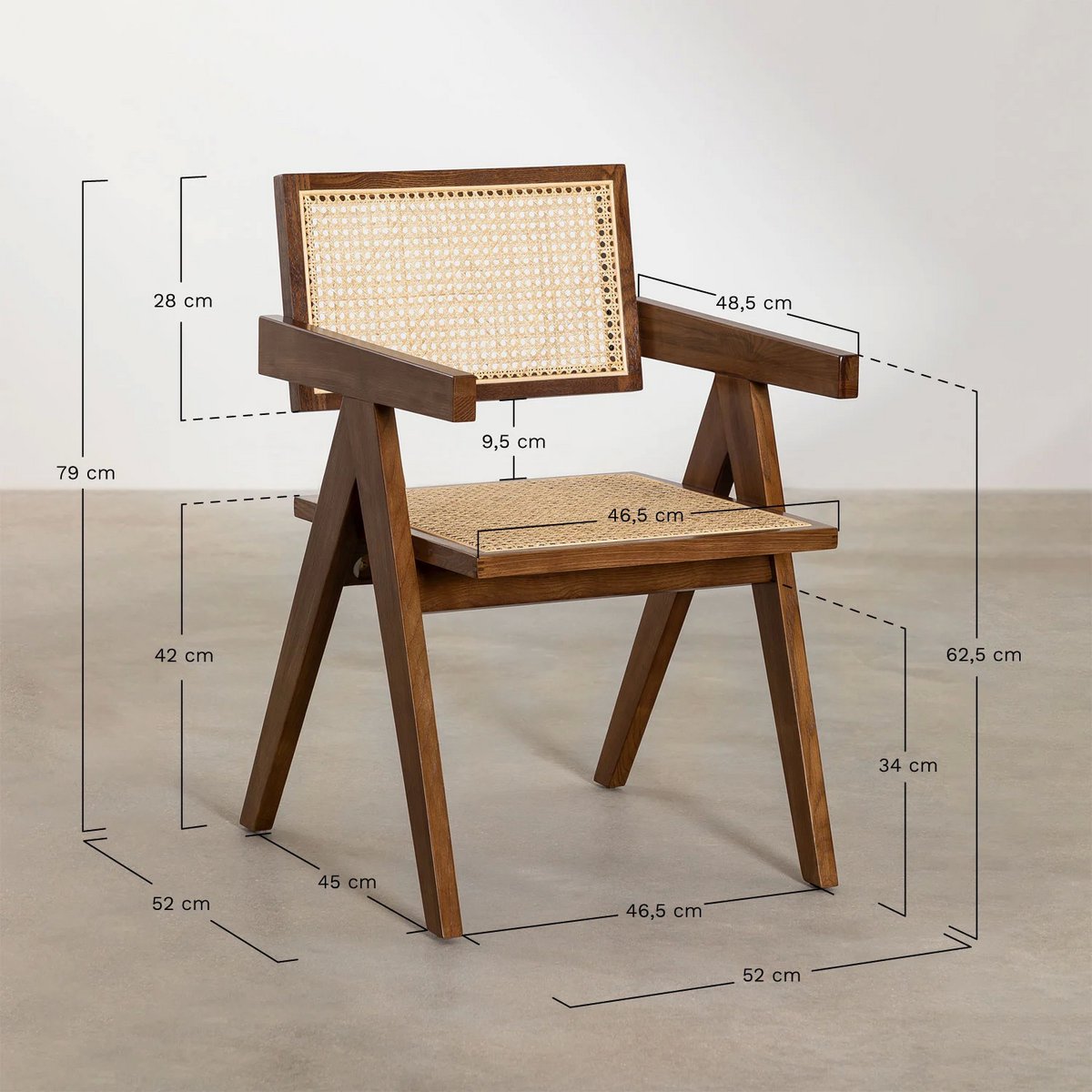 Chandigarh Stuhl – Pierre-Jeanneret-Design in Walnuss und Rattan
