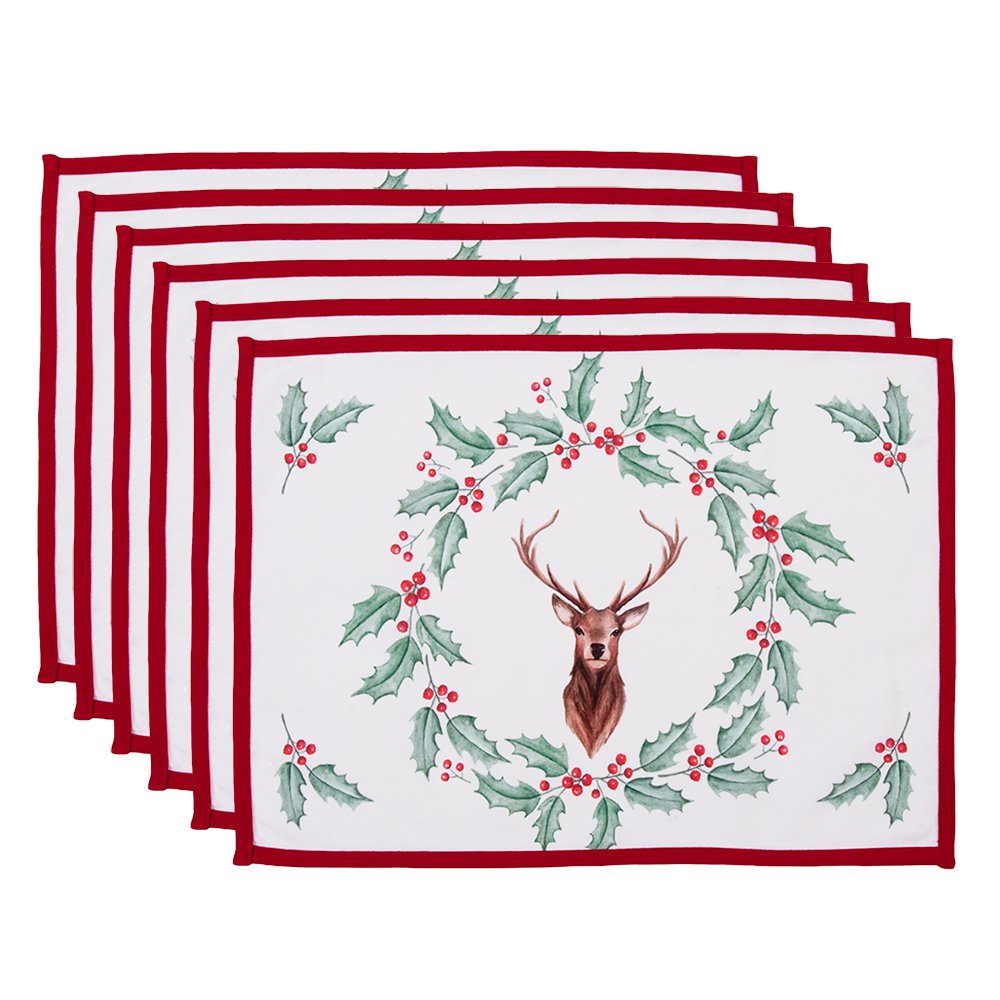 Tischsets 6er-Set Weiß Rot, Baumwolle (6) 48x33 cm